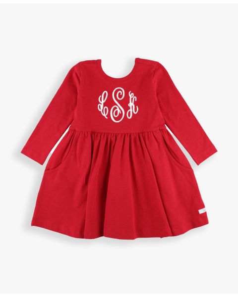 Red Knit Long Sleeve Twirl Dress