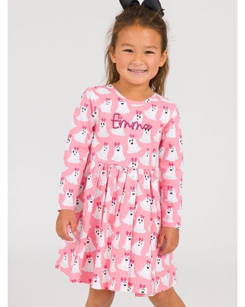 Ghostie Girls Knit Long Sleeve Twirl Dress