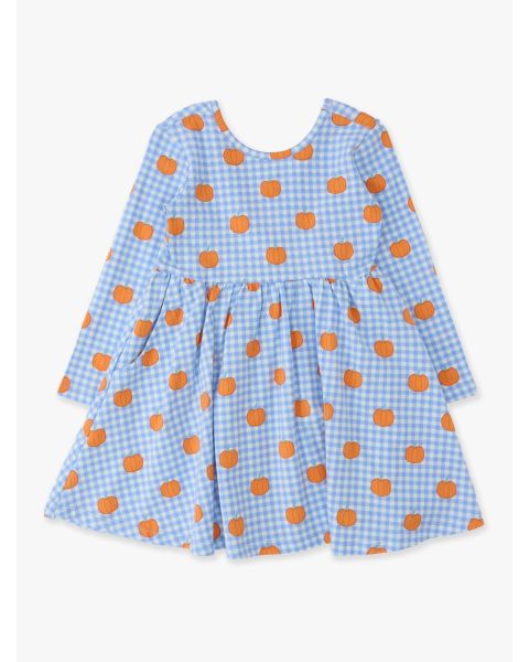 Pumpkin Patch Gingham Knit Long Sleeve Twirl Dress