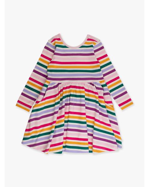 Colorful Rainbow Stripe Knit Long Sleeve Twirl Dress