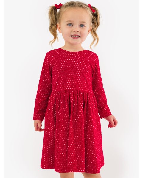 Tiny Red & Pink Dots Knit Long Sleeve Twirl Dress