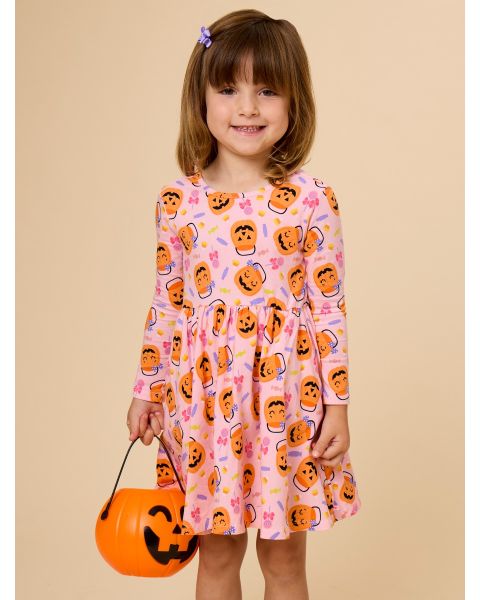 Pumpkin Boo Crew Knit Long Sleeve Twirl Dress