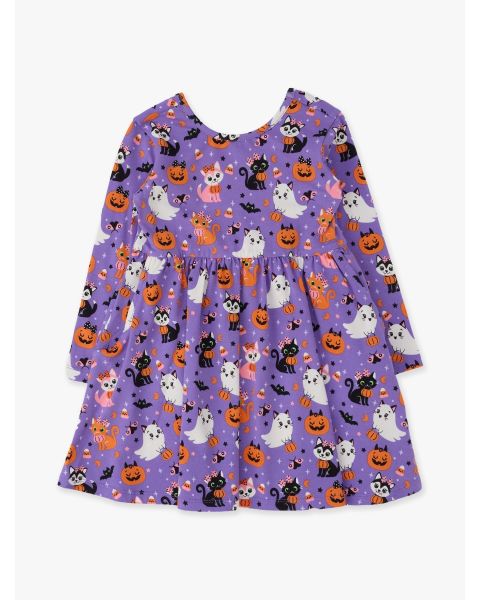 Boo-tiful Kittens Knit Long Sleeve Twirl Dress