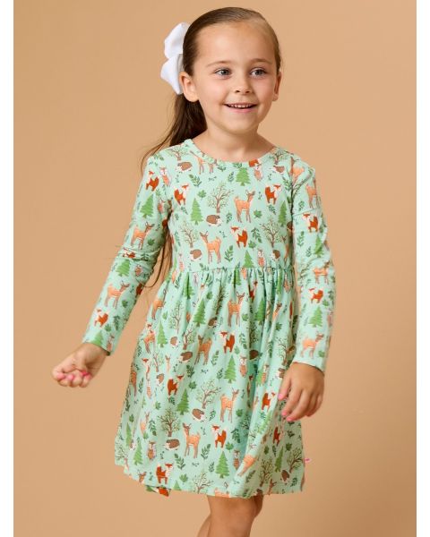 Woodland Friends Knit Long Sleeve Twirl Dress
