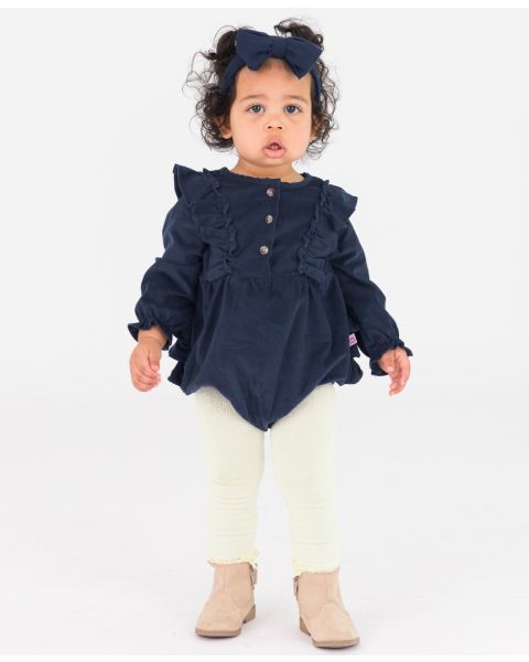 Dark Navy Stretch Corduroy Waterfall Bubble Romper