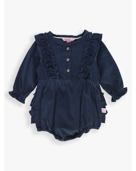 Dark Navy Stretch Corduroy Waterfall Bubble Romper