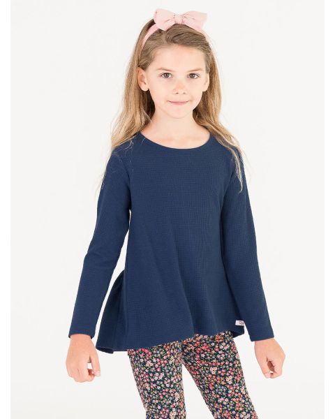 Dark Navy Waffle Knit Long Sleeve Bow Back Top