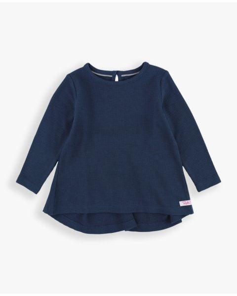 Dark Navy Waffle Knit Long Sleeve Bow Back Top