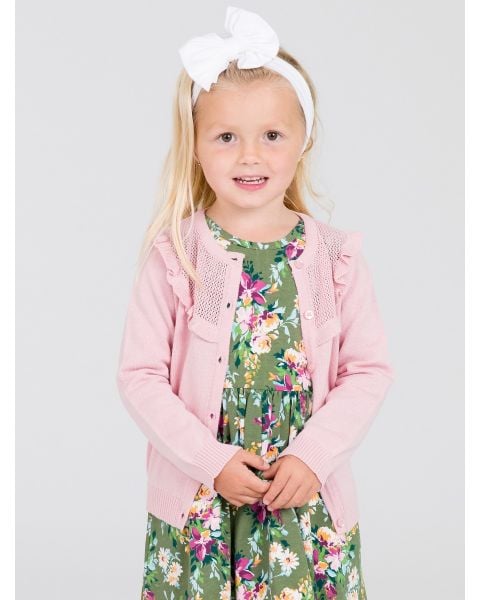 Pink Sweater Knit Ruffle Trim Cardigan