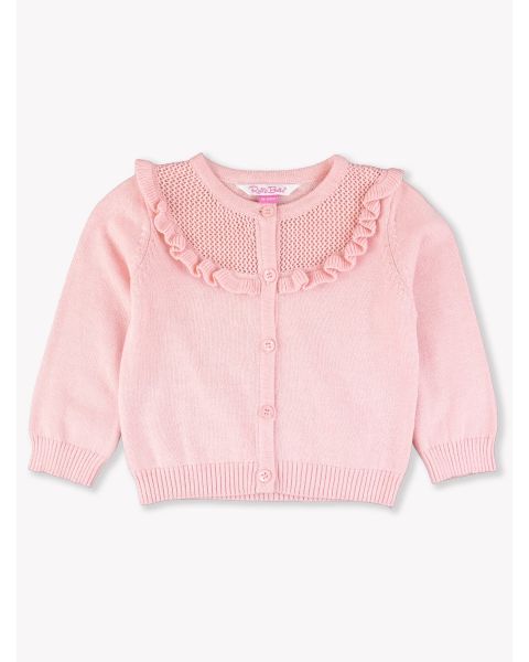 Pink Sweater Knit Ruffle Trim Cardigan
