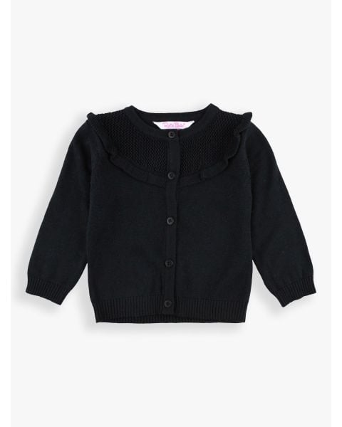 Black Sweater Knit Ruffle Trim Cardigan