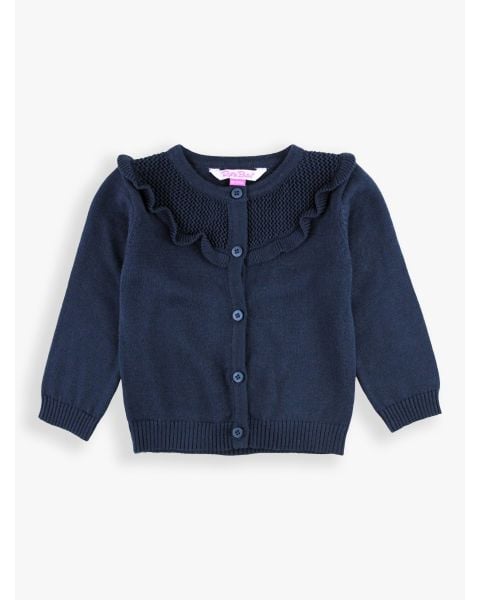 Dark Navy Sweater Knit Ruffle Trim Cardigan