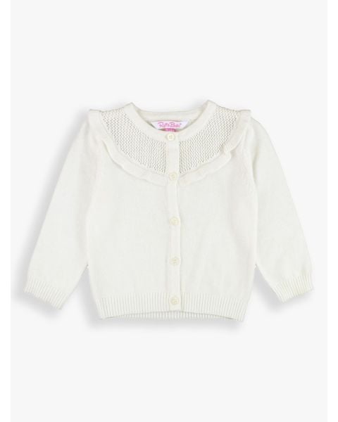 Off-White Sweater Knit Ruffle Trim Cardigan