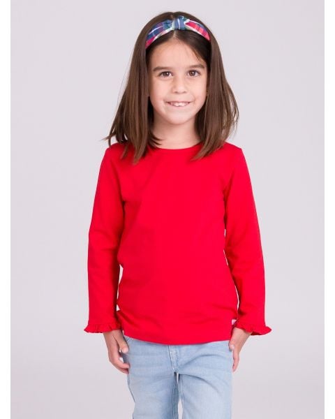 Red Knit Long Sleeve Ruffle Layering Tee