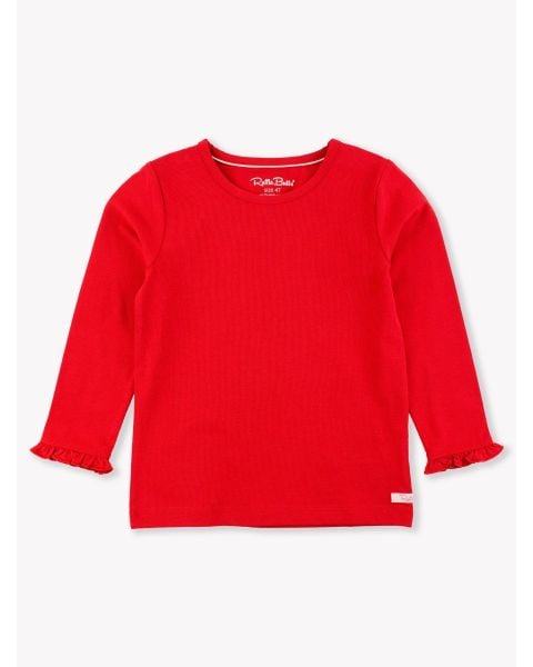 Red Knit Long Sleeve Ruffle Layering Tee