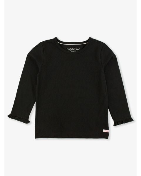 Black Knit Long Sleeve Ruffle Layering Tee