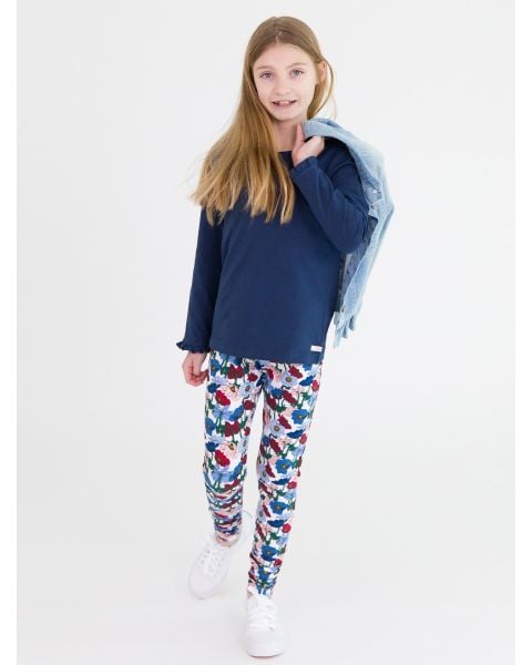 Dark Navy Knit Long Sleeve Ruffle Layering Tee