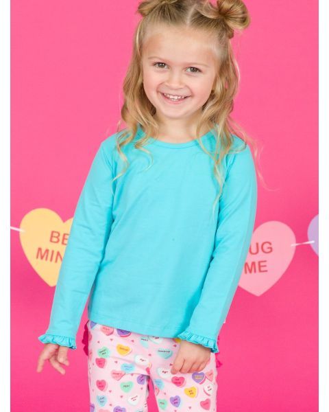Bright Aqua Knit Long Sleeve Ruffle Layering Tee