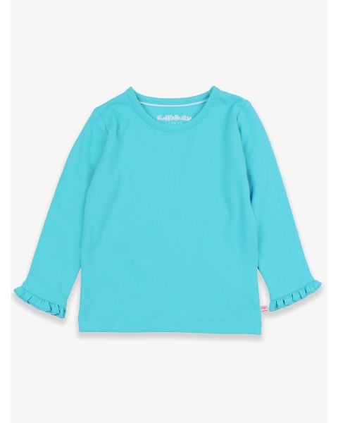 Bright Aqua Knit Long Sleeve Ruffle Layering Tee