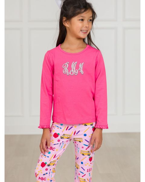 Hot Pink Knit Long Sleeve Ruffle Layering Tee