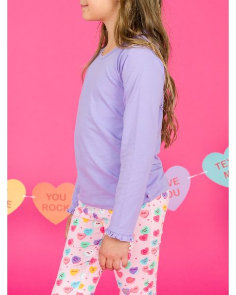 Wisteria Purple Knit Long Sleeve Ruffle Layering Tee
