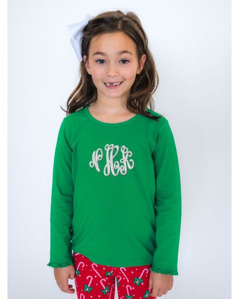 Green Knit Long Sleeve Ruffle Layering Tee