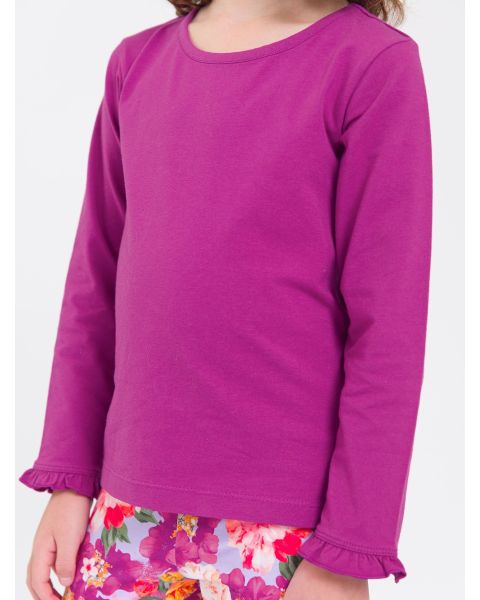 Plum Tart Knit Long Sleeve Ruffle Layering Tee