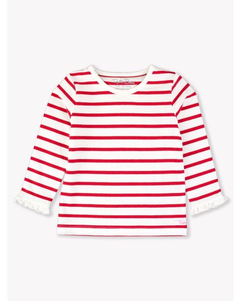 Red & White Stripe Knit Long Sleeve Ruffle Layering Tee