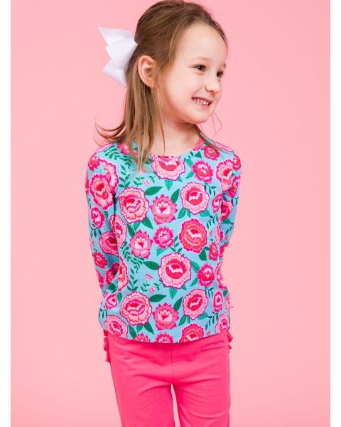 Bright Blossoms Knit Long Sleeve Ruffle Layering Tee