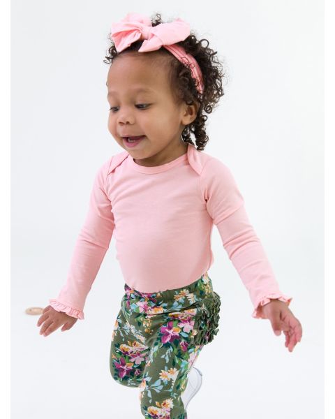 Pink Knit Long Sleeve Ruffle Layering Bodysuit