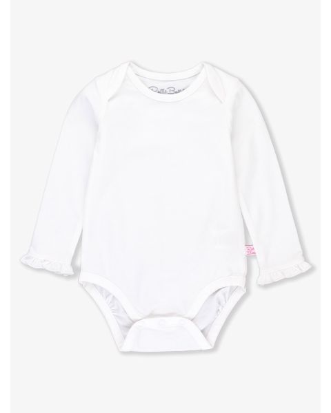 White Knit Long Sleeve Ruffle Layering Bodysuit