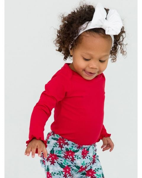 Red Knit Long Sleeve Ruffle Layering Bodysuit