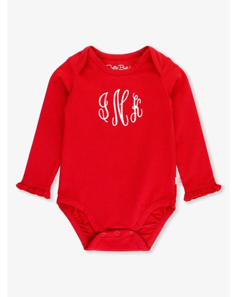 Red Knit Long Sleeve Ruffle Layering Bodysuit