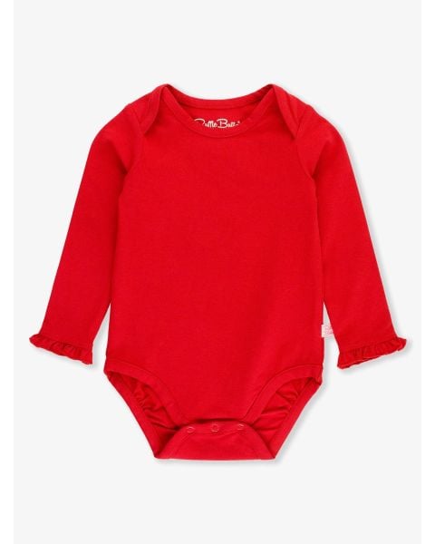 Red Knit Long Sleeve Ruffle Layering Bodysuit
