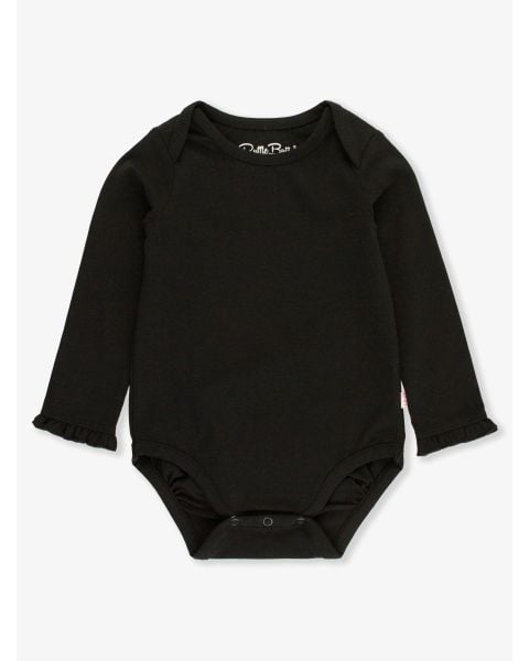 Black Knit Long Sleeve Ruffle Layering Bodysuit