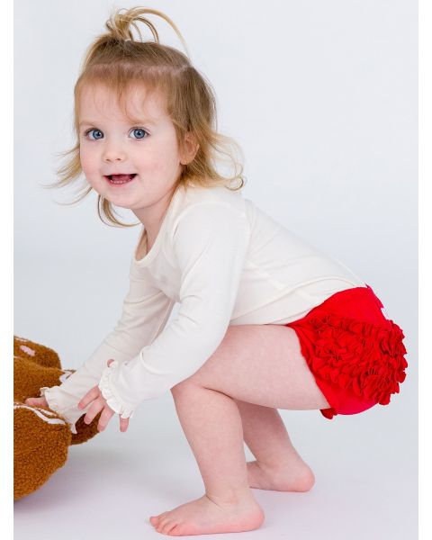 Ivory Knit Long Sleeve Ruffle Layering Bodysuit