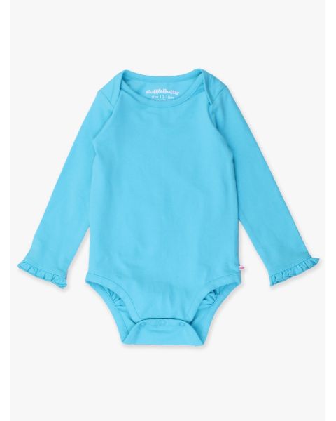 Bright Aqua Knit Long Sleeve Ruffle Layering Bodysuit