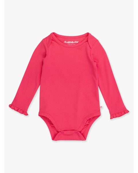 Hot Pink Knit Long Sleeve Ruffle Layering Bodysuit