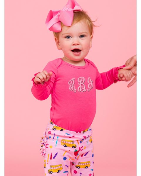 Hot Pink Knit Long Sleeve Ruffle Layering Bodysuit