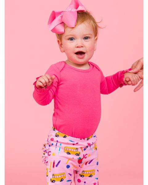 Hot Pink Knit Long Sleeve Ruffle Layering Bodysuit