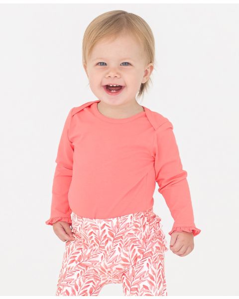 Bubblegum Pink Knit Long Sleeve Ruffle Bodysuit