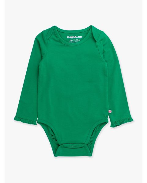 Green Knit Long Sleeve Ruffle Layering Bodysuit