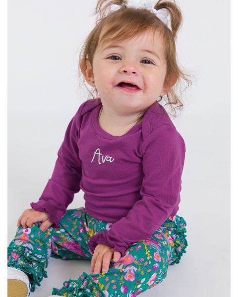 Plum Tart Knit Long Sleeve Ruffle Layering Bodysuit