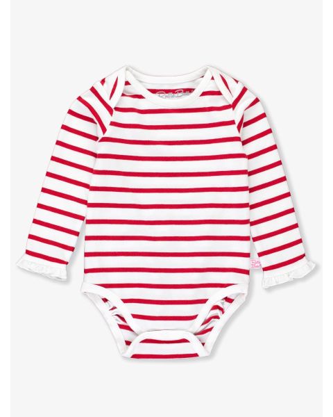 Red & White Stripe Knit Long Sleeve Ruffle Layering Bodysuit