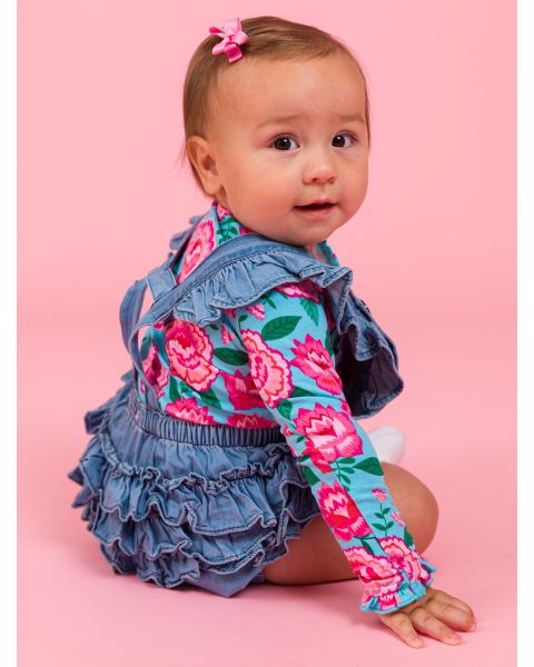 Bright Blossoms Knit Long Sleeve Ruffle Layering Bodysuit