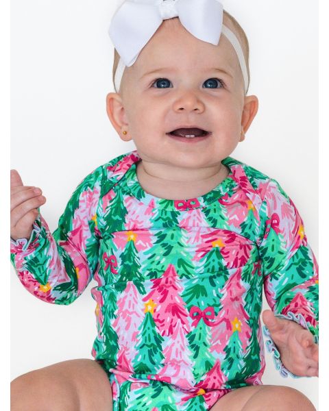Pink Jolly Grove Knit Long Sleeve Ruffle Layering Bodysuit