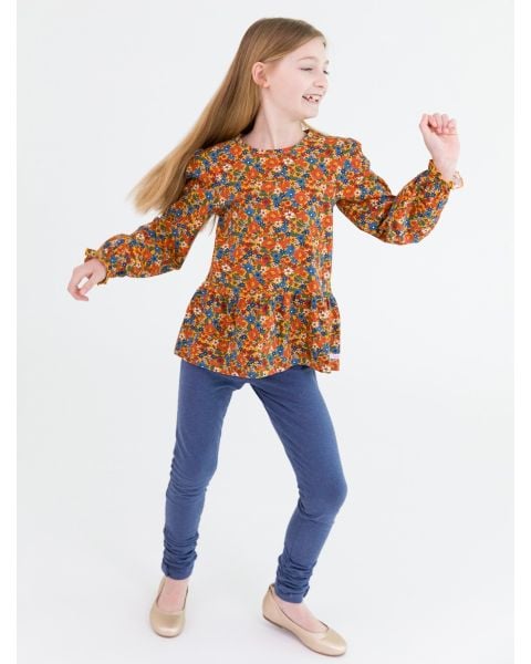 Faux Denim Kids Ruched Bow Leggings