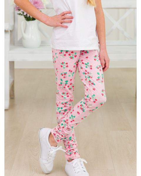 Sweet As Strawberries Kids Ruched Bow Leggings
