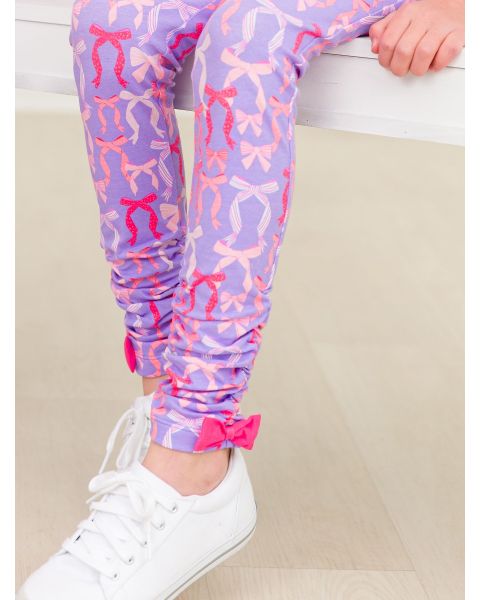 Rosy Ribbons Kids Ruched Bow Leggings