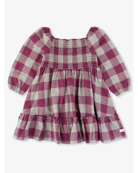 Hartford Plaid Long Sleeve Smocked Ruffle Hem Dress